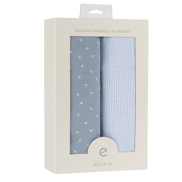 2 Pack Cotton Muslin Swaddle Blanket - Blue Leaf