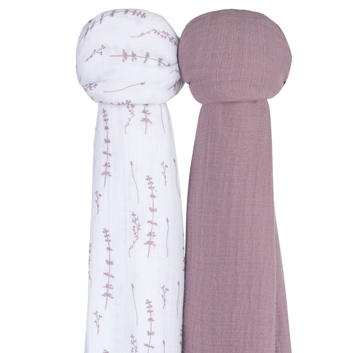2 Pack Cotton Muslin Swaddle Blanket - Lavender Leaf