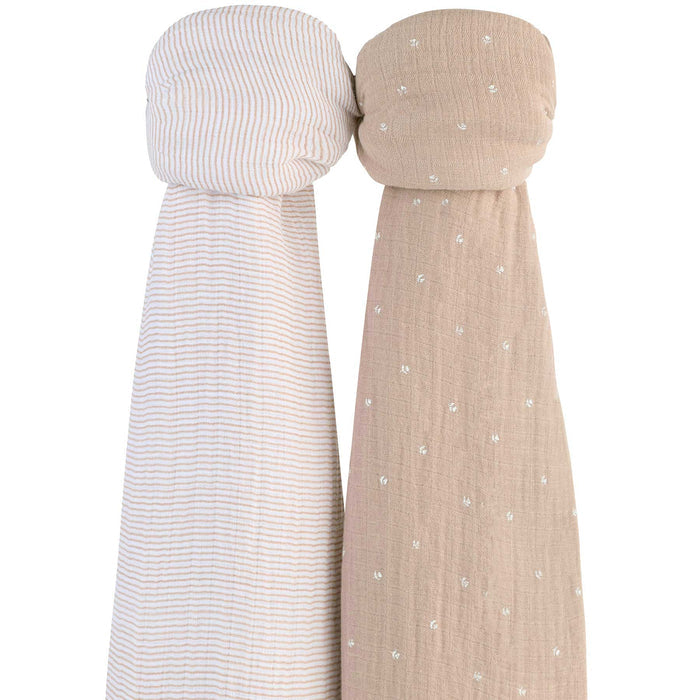 2 Pack Cotton Muslin Swaddle Blanket - Mauve Tulip & Stripes