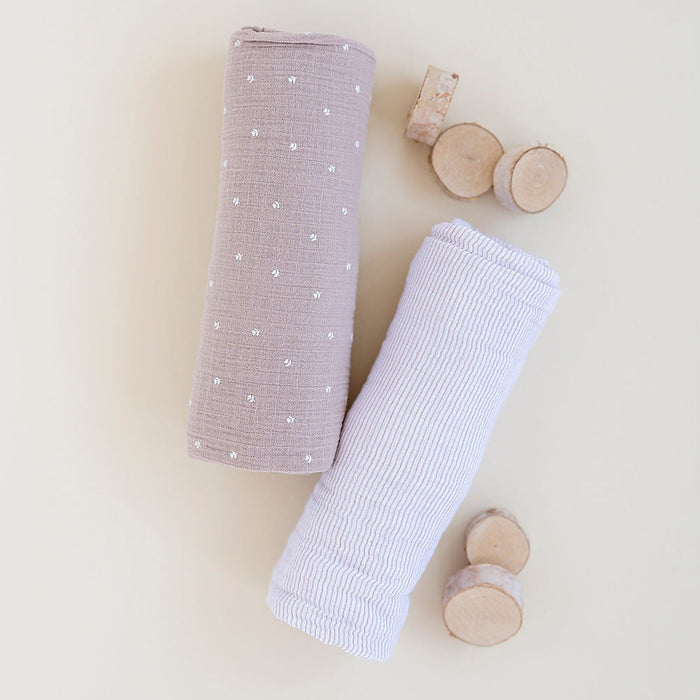 2 Pack Cotton Muslin Swaddle Blanket - Mauve Tulip & Stripes