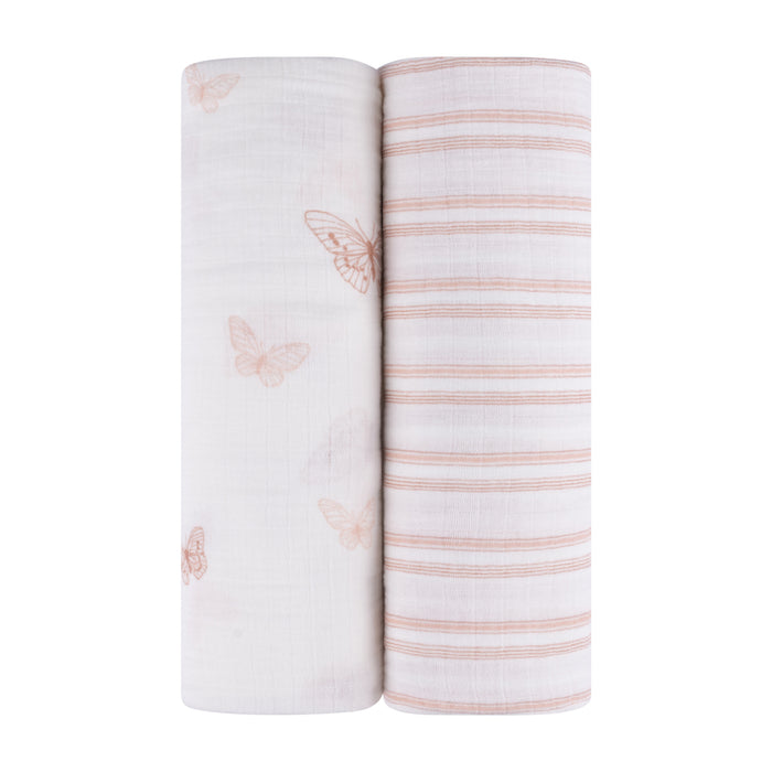 2 Pack Cotton Muslin Swaddle Blanket - Pink Butterfly