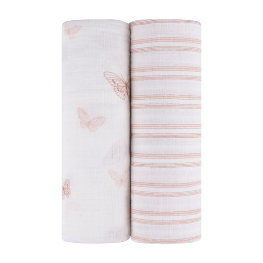 2 Pack Cotton Muslin Swaddle Blanket - Pink Butterfly
