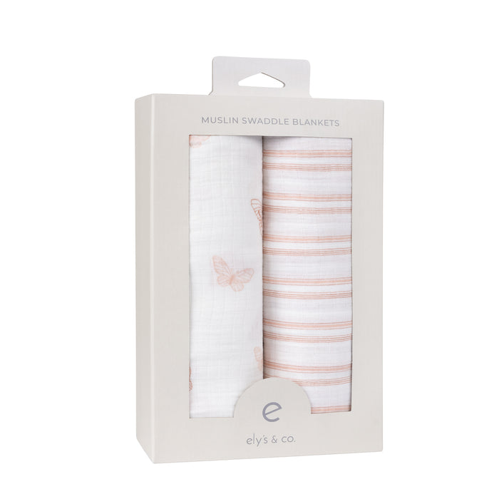 2 Pack Cotton Muslin Swaddle Blanket - Pink Butterfly