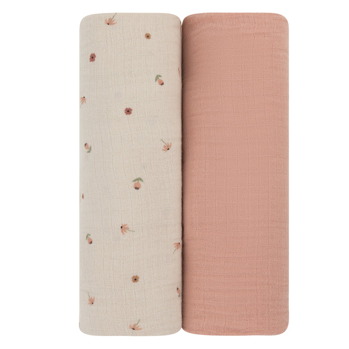 2 Pack Cotton Muslin Swaddle Blanket - Pink Garden Flower