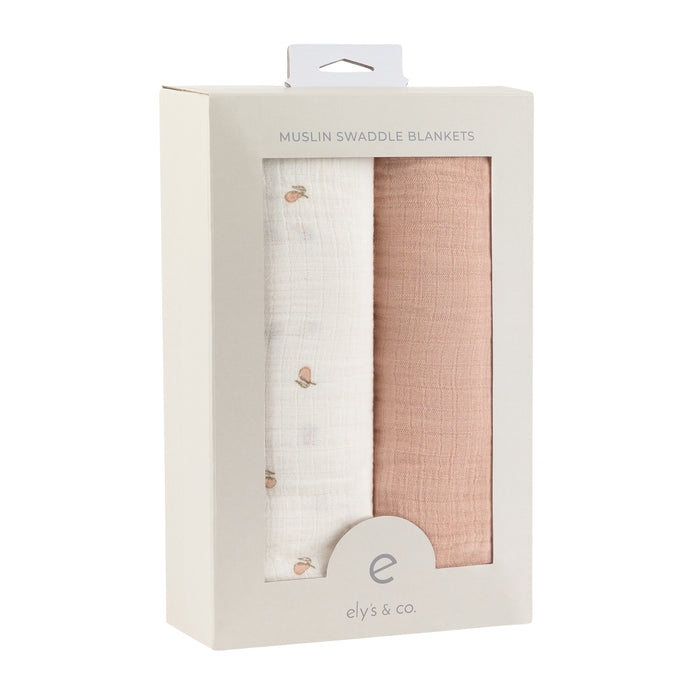 2 Pack Cotton Muslin Swaddle Blanket - Pink Pear