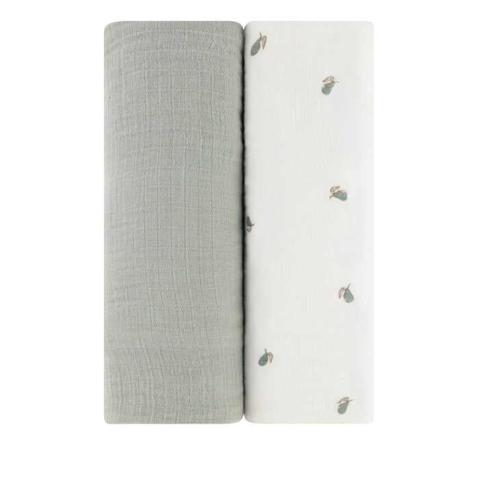2 Pack Cotton Muslin Swaddle Blanket - Sage Pear