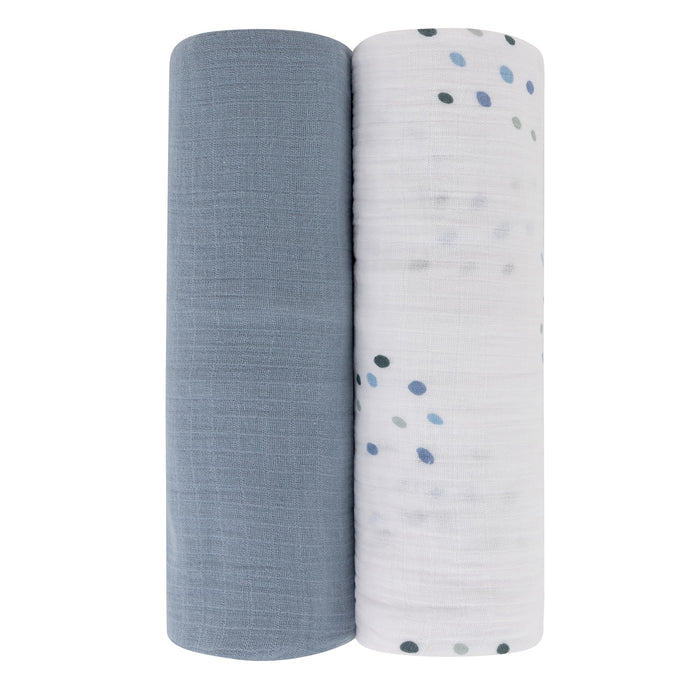 2 Pack Blue Raindrops Cotton Muslin Swaddle Blanket
