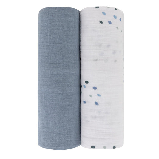 2 Pack Blue Raindrops Cotton Muslin Swaddle Blanket