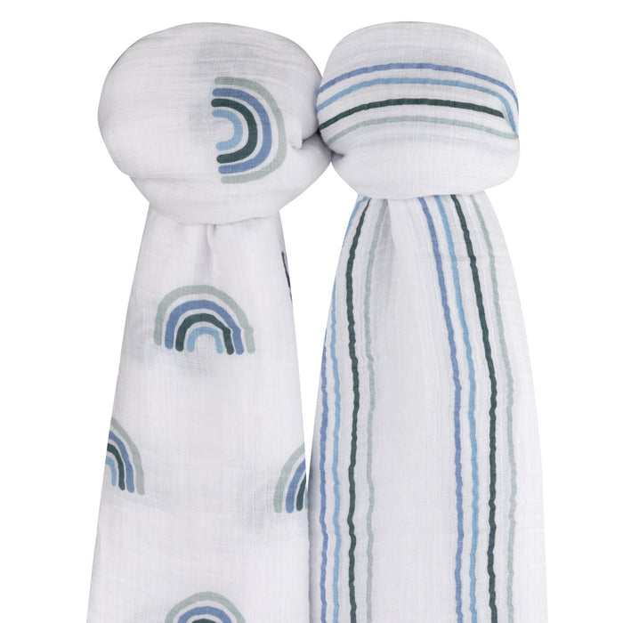 Dusty Blue Rainbow Muslin Swaddles Knotted
