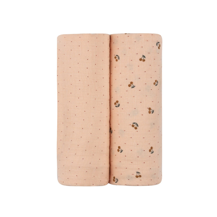 2 Pack Cherry Print Collection Muslin Swaddle - Pink