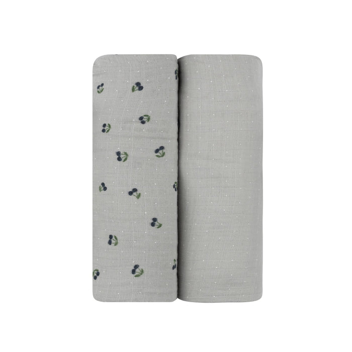 2 Pack Cherry Print Collection Muslin Swaddle - Blue