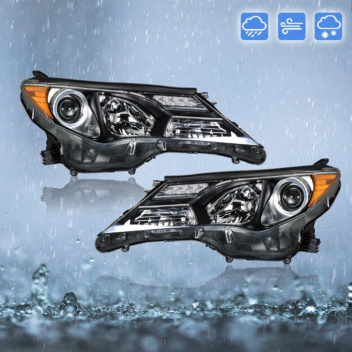 2013-2015 Toyota RAV4 Halogen Headlights, Crystal Clear Lens Assembly, Left & Right Side Pair, Direct OEM Fit
