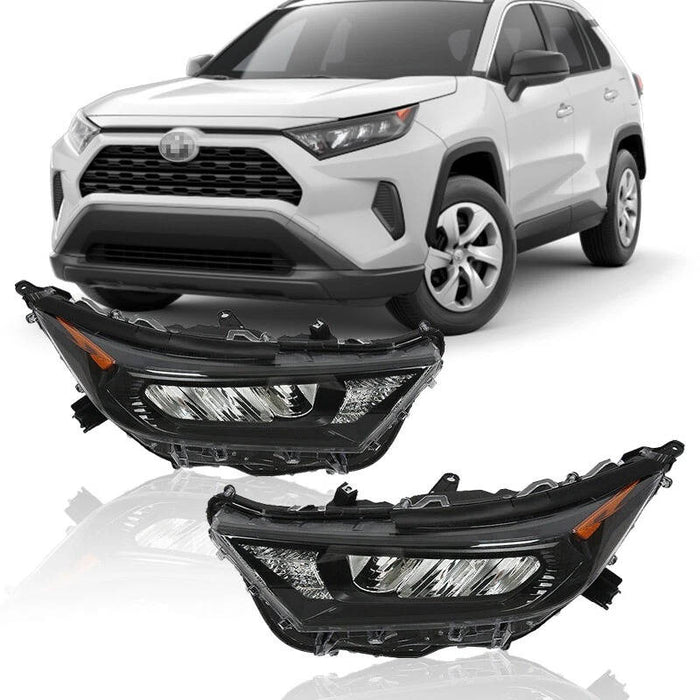 2019-2022 Toyota RAV4 LE XLE LED Headlights, Chrome & Black Housing Assembly, Left & Right Side Pair, Direct OEM Fit