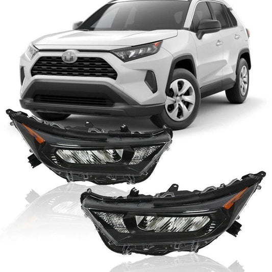 2019-2022 Toyota RAV4 LE XLE LED Headlights, Chrome & Black Housing Assembly, Left & Right Side Pair, Direct OEM Fit