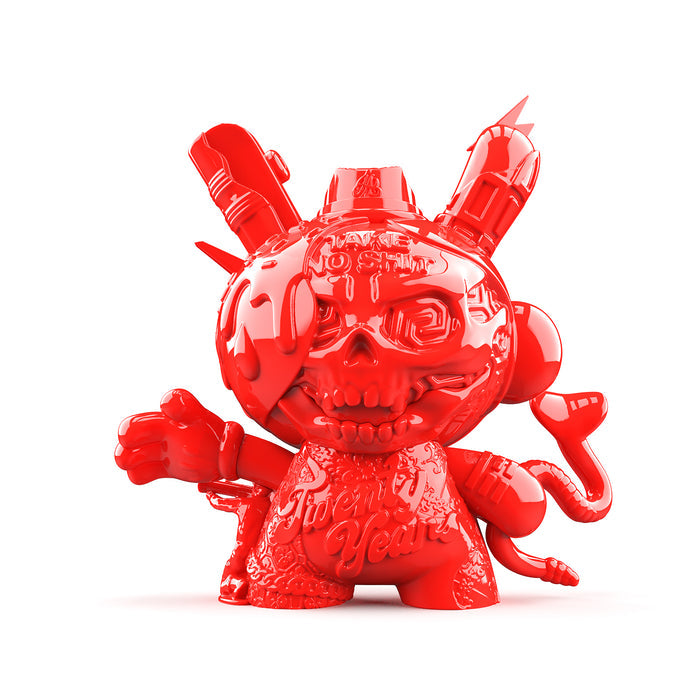 20th Anniversary Dunny art figure by Tristan Eaton in red gloss, limited edition of 300, showcasing intricate design and vibrant colors.