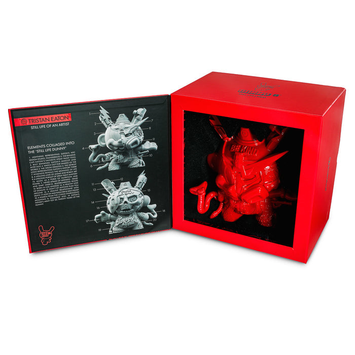 8-inch Tristan Eaton Dunny art figure in red gloss, celebrating 20th Anniversary Still Life with sculpted design and limited edition detail.