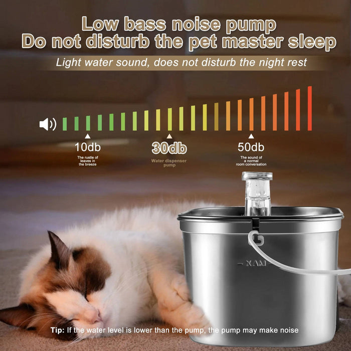 2.2L Stainless Steel Cat Water Fountain - Quiet, Filtered, Easy Clean
