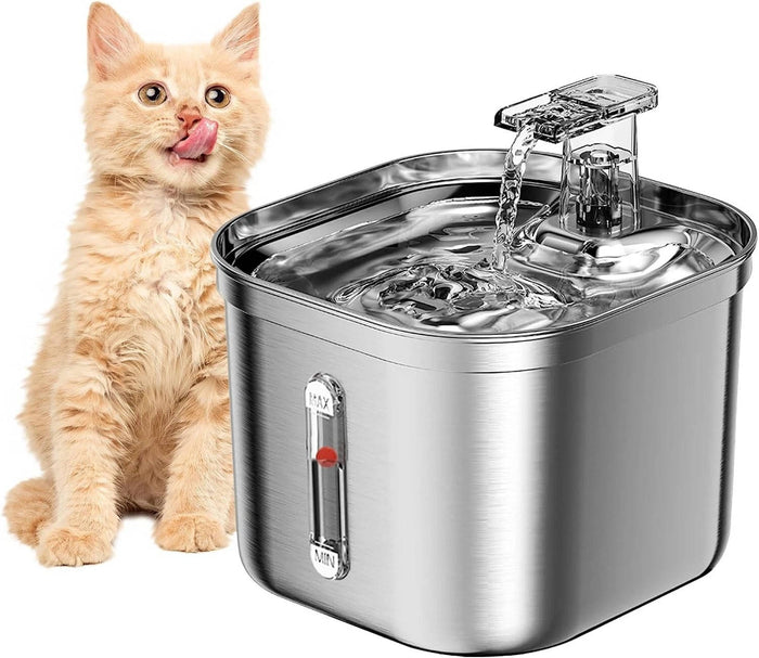 2.2L Stainless Steel Cat Water Fountain - Quiet, Filtered, Easy Clean