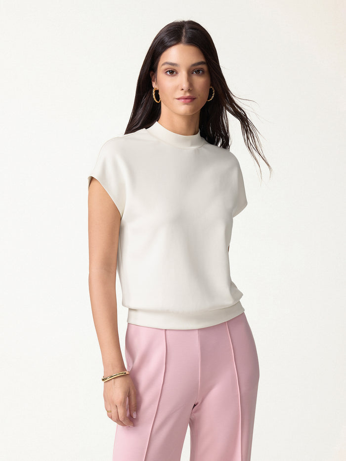 OGLmove 2Pcs Set Mock Neck Cap Sleeve Top & Umbrella Midi Skirt with Pockets