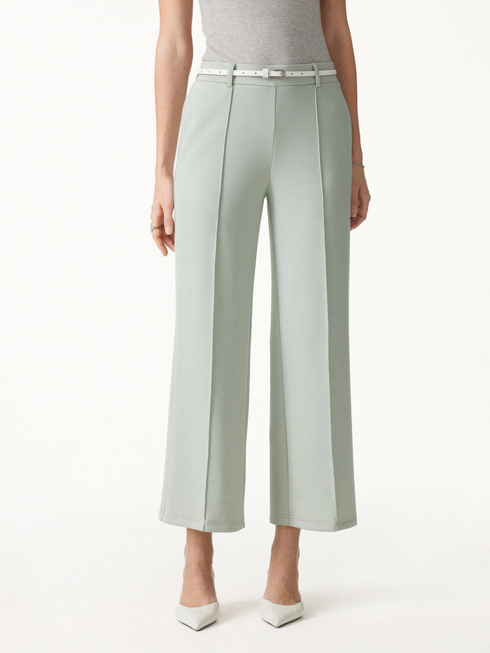 OGLmove 2Pcs Set Round Neck Puffed Short Sleeve Top & Cropped Straight-Leg Pants with Pockets