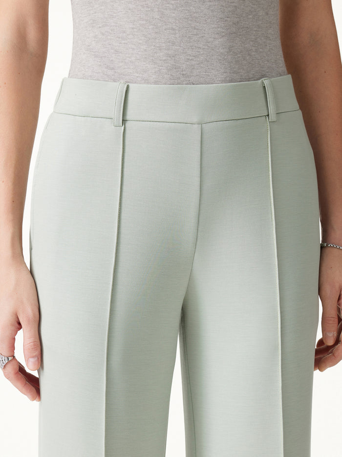 OGLmove 2Pcs Set Round Neck Puffed Short Sleeve Top & Cropped Straight-Leg Pants with Pockets