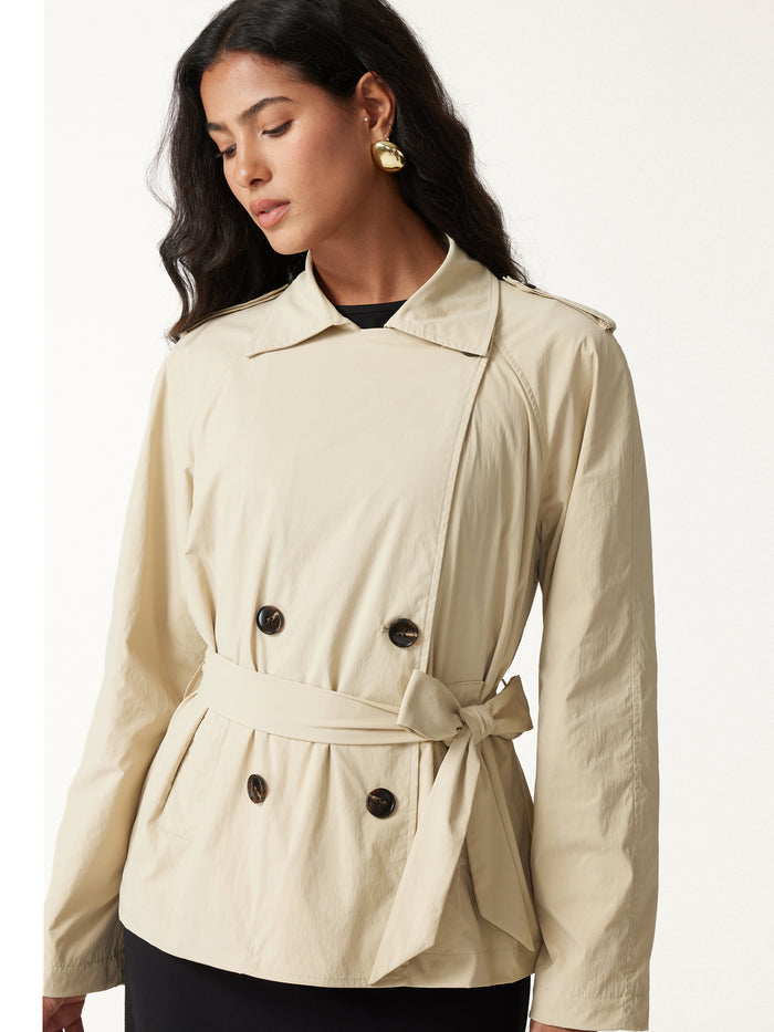 OGLmove 2Pcs Set Trench Jacket with Pockets & Water-Repellent High-Rise Skort