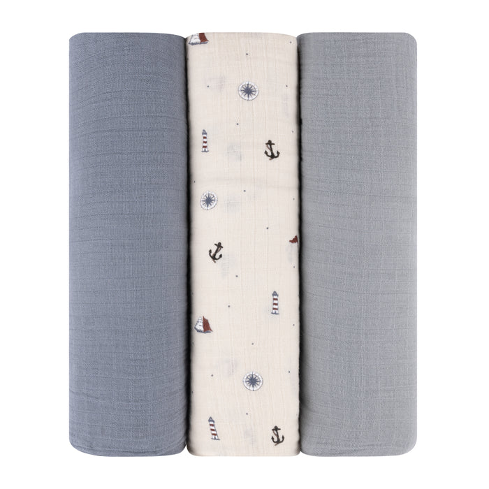 3 Pack Cotton Muslin Swaddle Blanket - Nautical
