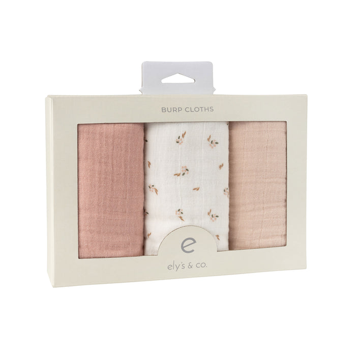 Pink Muslin Burp Cloth Floral packaged