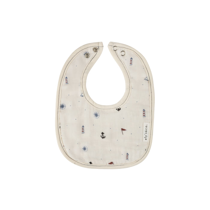 White nautical muslin bib