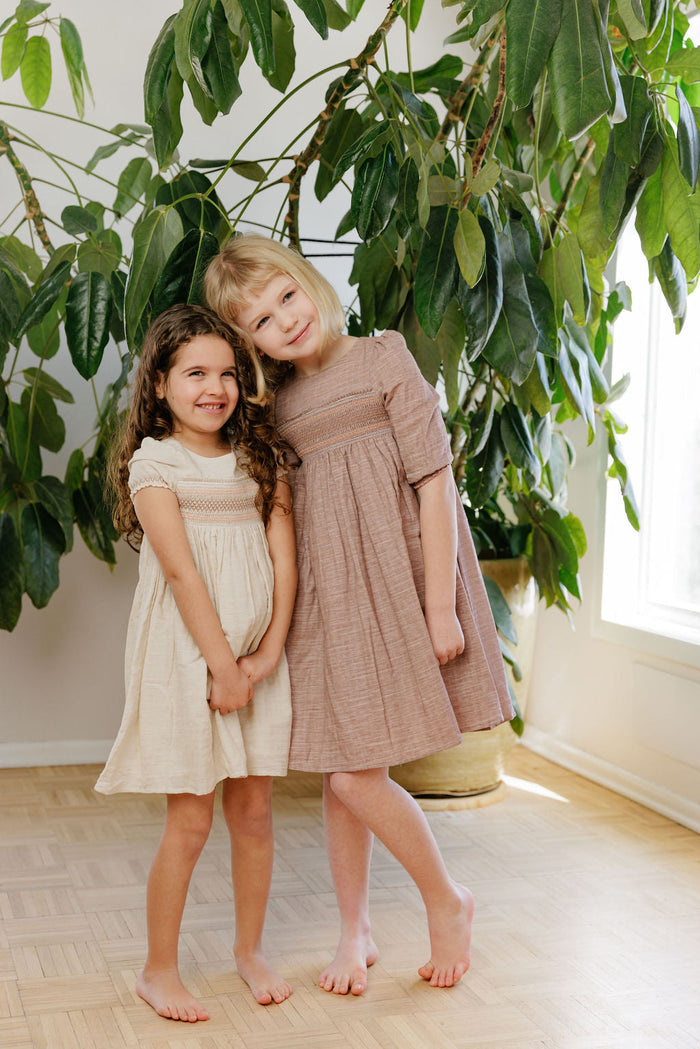 3/4 Sleeve Smocked Linen Dress – Stitch Collection