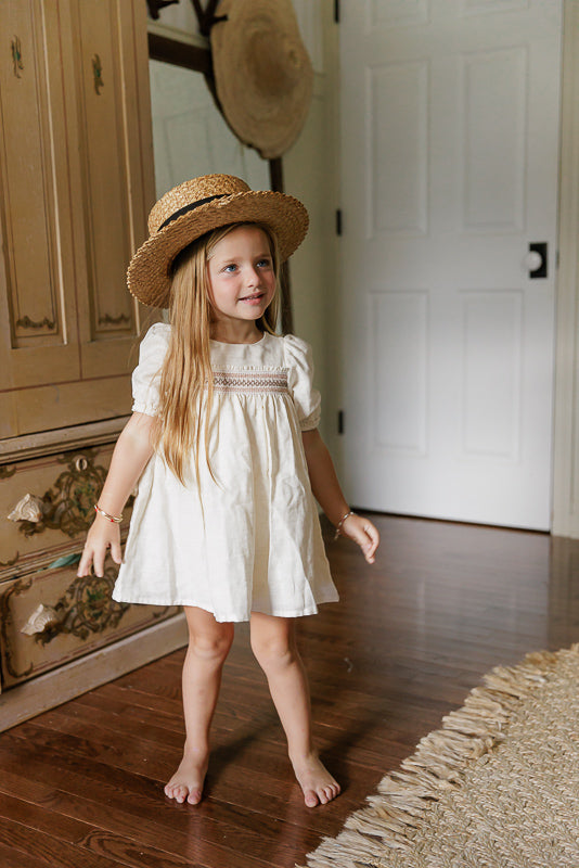 3/4 Sleeve Smocked Linen Dress – Stitch Collection