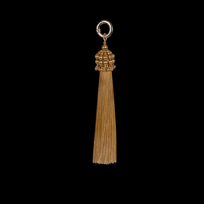 handcrafted modular polymer beads tassel with gold threads by object and dawn