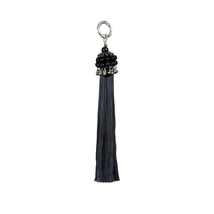 beaded polyester tassel from polymer metal beads with black crystal by object and dawn