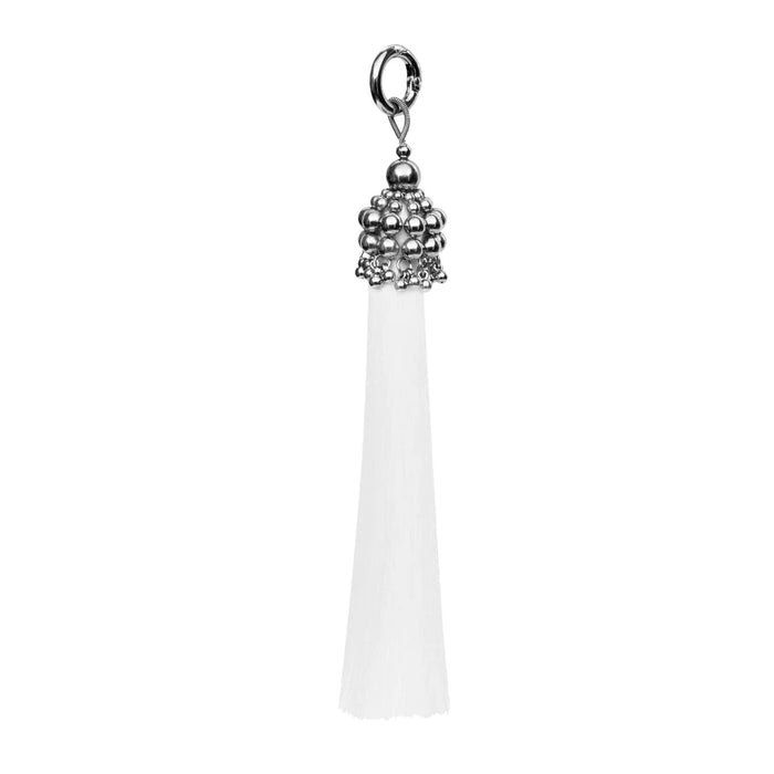 5" silver polyester beads tassel with white thread