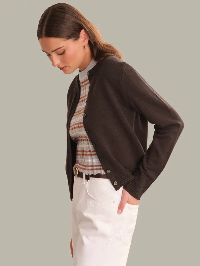 525 America Briony Crew Neck Cardigan in Chocolate Plum