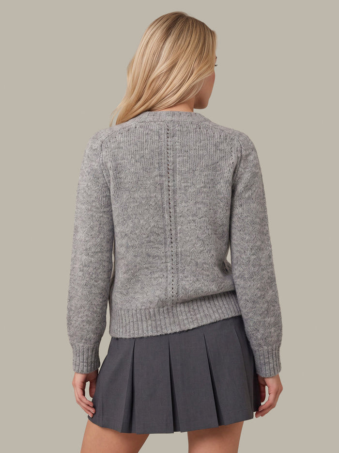 525 America Constance Relaxed Crew with Placed Pointelle in Grey Heather Combo