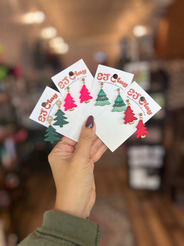 Christmas tree clay earrings