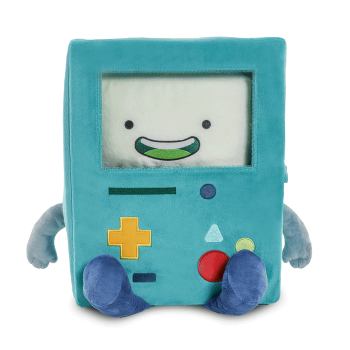 Adventure Time BMO 12-inch glow-in-the-dark interactive plush toy with soft fabric and detailed character features.