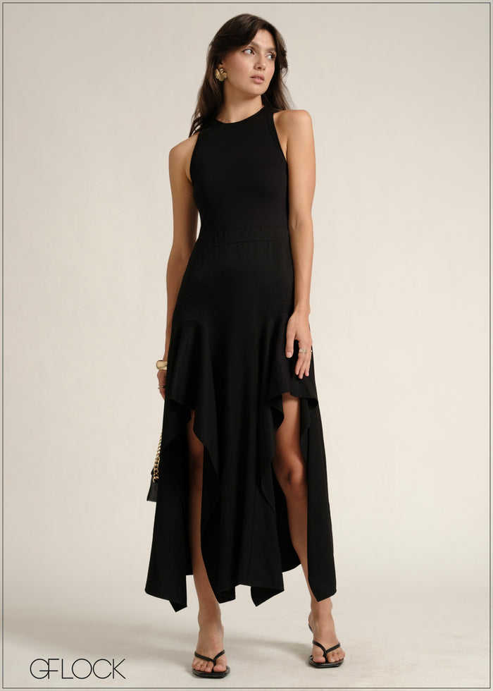 Asymmetric Detailed Contrast Dress - 110526