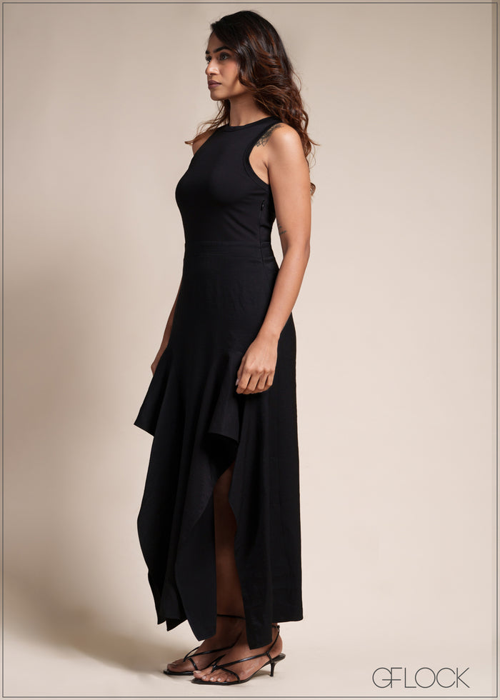 Asymmetric Detailed Contrast Dress - 110526