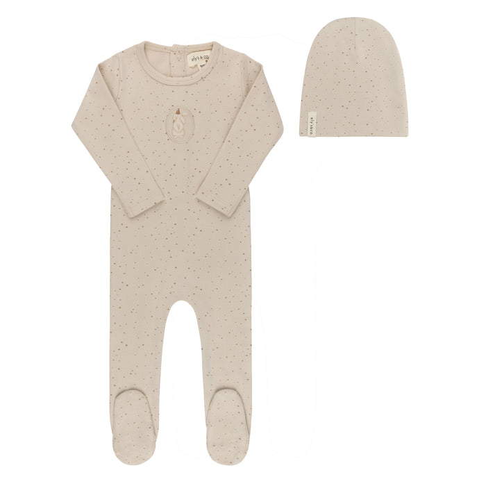 Baby Boy Footie and Beanie – Tan – Speckled Bunny