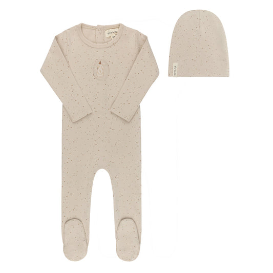 Baby Boy Footie and Beanie – Tan – Speckled Bunny