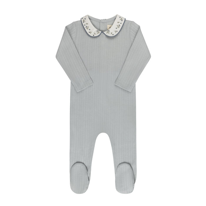 Baby Boy Footie – Blue – Embroidered Collar