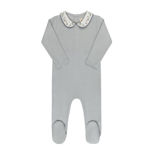 Baby Boy Footie – Blue – Embroidered Collar