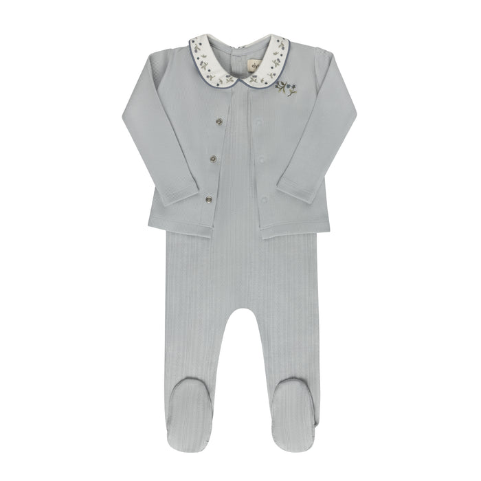 Baby Boy Footie – Blue – Embroidered Collar