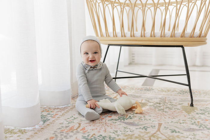 Baby Boy Footie – Blue – Embroidered Collar