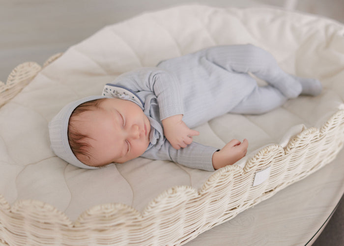 Baby Boy Footie – Blue – Embroidered Collar