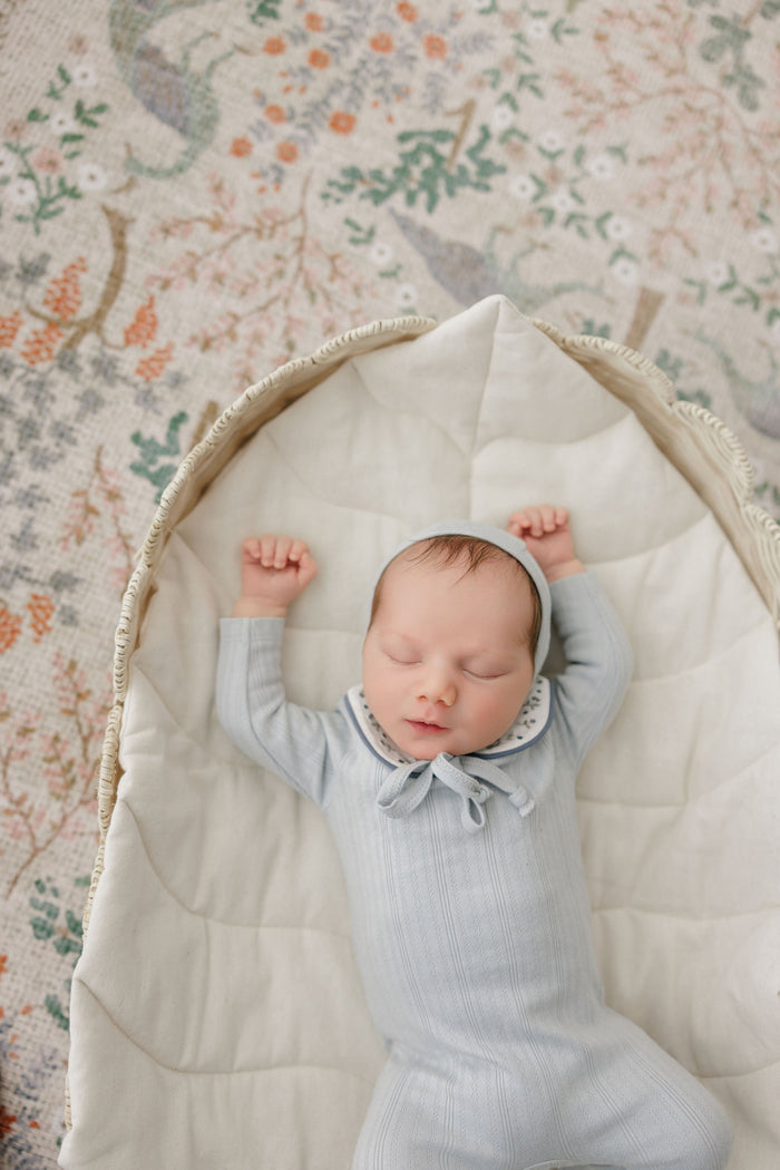 Baby Boy Footie – Blue – Embroidered Collar