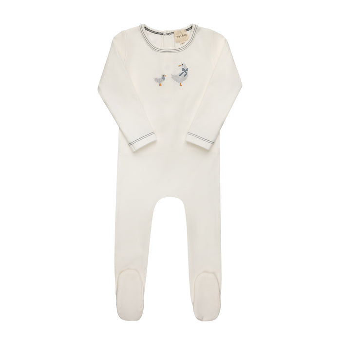 Baby Boy Footie – Ivory Blue – Cross Stitch Duckling