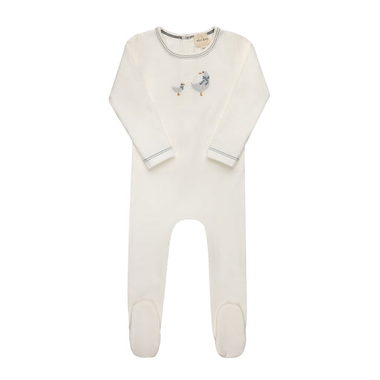 Baby Boy Footie – Ivory Blue – Cross Stitch Duckling